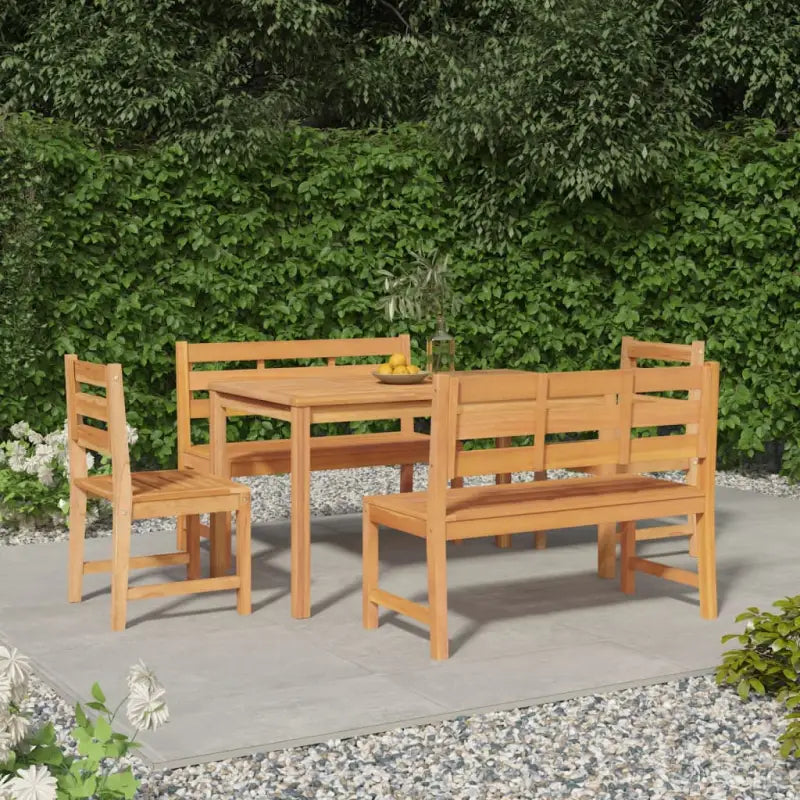 Eethoek in massief teakhout met stevig tafelblad en fijn geschuurd hout - 140 cm tafellengte / 2x Bank + 2x stoel