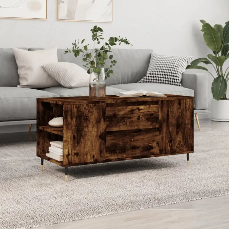 Eetkamer- en salontafels met bewerkt hout en metalen poten - Gerookt eiken / 1 - Salontafels