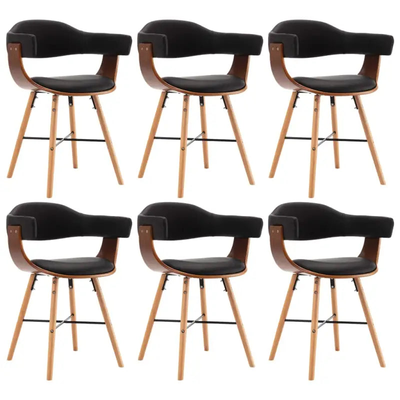 Eetkamerstoelen met beuken poten en hoogte armleuning voor comfort - Zwart en donkerbruin / 6 - Eetkamerstoelen