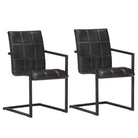 Eetkamerstoelen met echt leren zitting en stalen frame inclusief levering - Zwart / 2 / Patroon 4 - Eetkamerstoelen