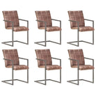Eetkamerstoelen met echt leren zitting en stalen frame inclusief levering - Donkerbruin / 6 / Patroon 4