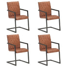 Eetkamerstoelen met echt leren zitting en stalen frame inclusief levering - Lichtbruin / 4 / Patroon 2 - Eetkamerstoelen