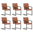 Eetkamerstoelen met echt leren zitting en stalen frame inclusief levering - Lichtbruin / 6 / Patroon 4 - Eetkamerstoelen