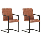 Eetkamerstoelen met echt leren zitting en stalen frame inclusief levering - Lichtbruin / 2 / Patroon 4 - Eetkamerstoelen