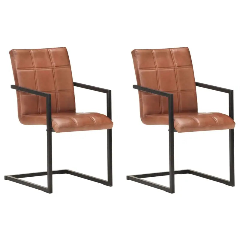 Eetkamerstoelen met echt leren zitting en stalen frame inclusief levering - Lichtbruin / 2 / Patroon 4 - Eetkamerstoelen