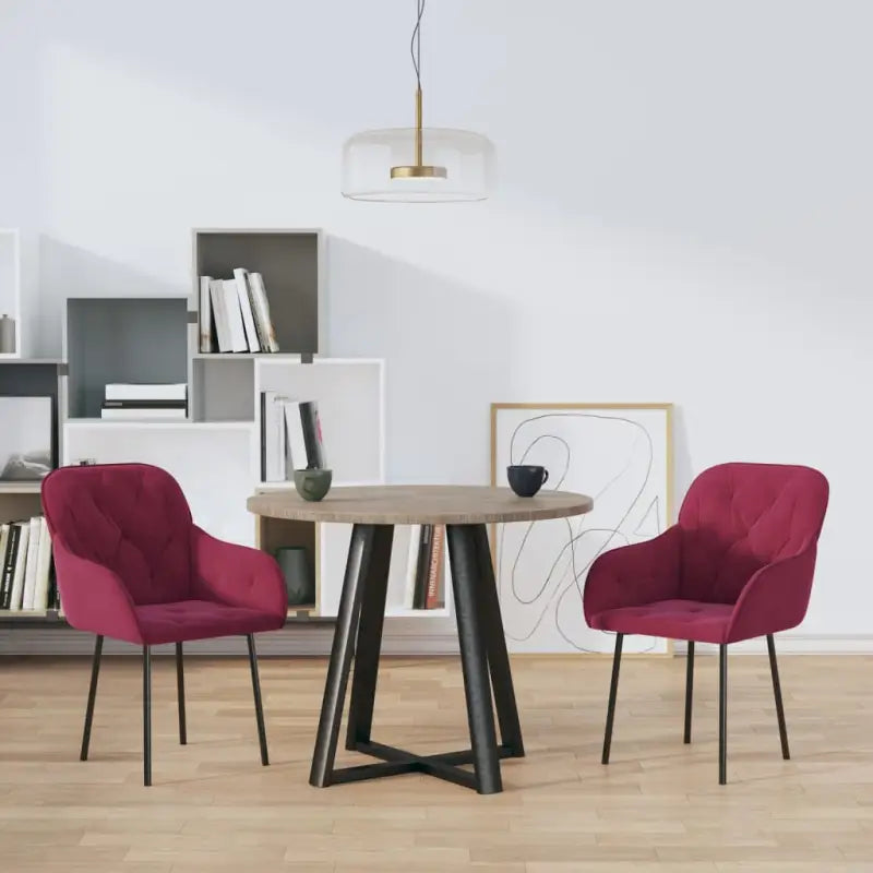 Eetkamerstoelen met hoogte armleuning en elegant fluweel design - Wijnrood / 2 - Eetkamerstoelen