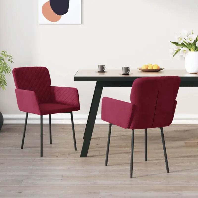 Eetkamerstoelen met hoogte armleuning en luxe fluweel ontwerp - Wijnrood / 2 - Eetkamerstoelen