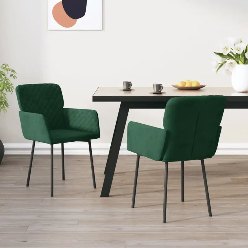Eetkamerstoelen met hoogte armleuning en luxe fluweel ontwerp - Donkergroen / 2 - Eetkamerstoelen