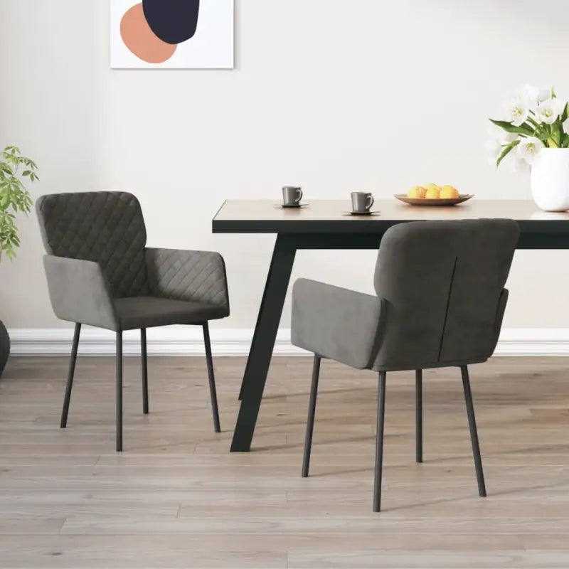 Eetkamerstoelen met hoogte armleuning en luxe fluweel ontwerp - Donkergrijs / 2 - Eetkamerstoelen