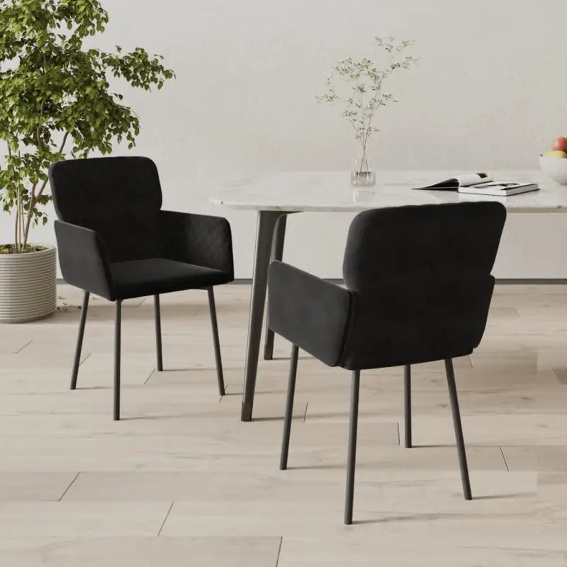 Eetkamerstoelen met hoogte armleuning en luxe fluweel ontwerp - Zwart / 2 - Eetkamerstoelen