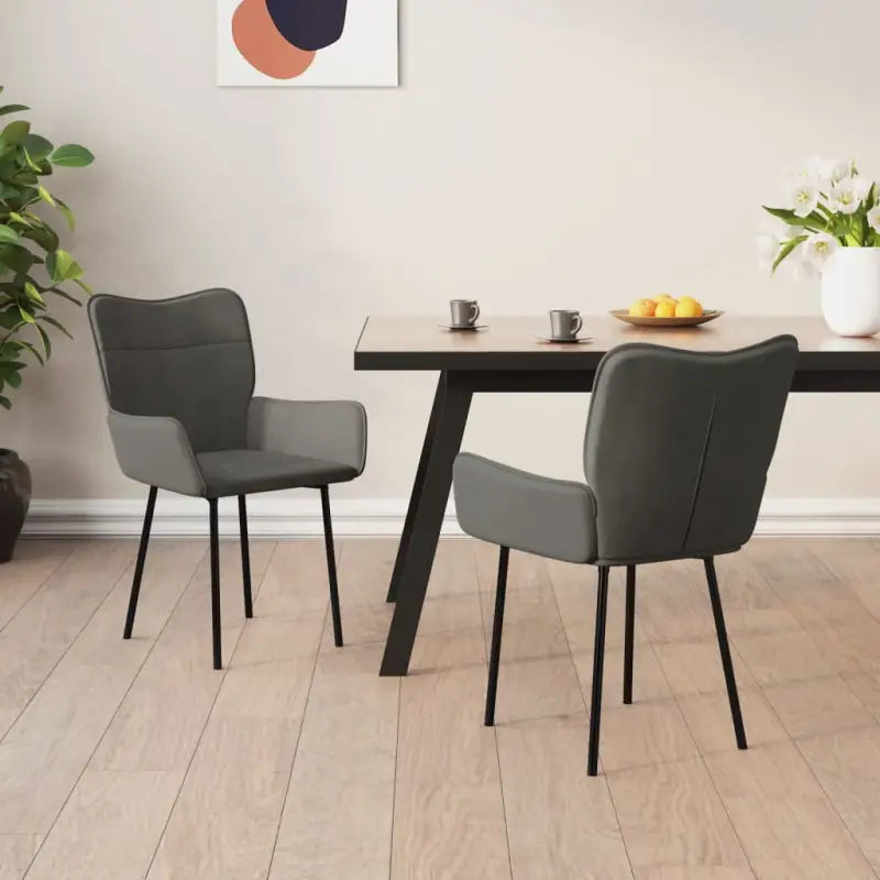 Eetkamerstoelen met hoogte armleuningen en elegant fluweel design - Donkergrijs / 2 - Eetkamerstoelen