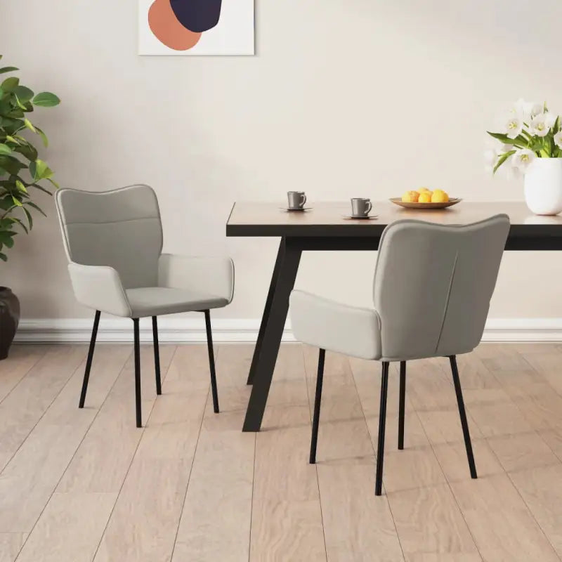Eetkamerstoelen met hoogte armleuningen en elegant fluweel design - Lichtgrijs / 2 - Eetkamerstoelen
