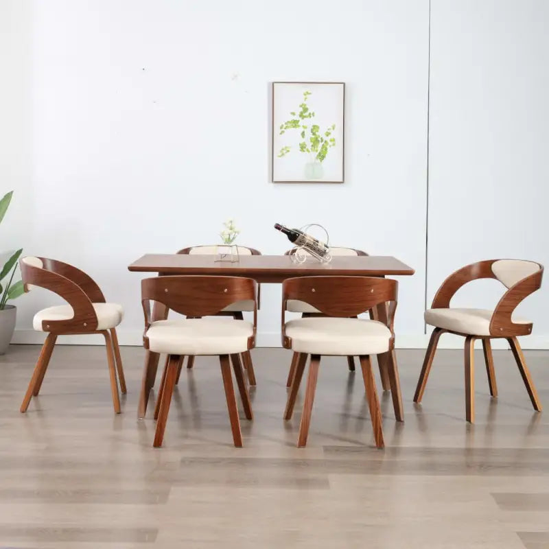 Eetkamerstoelen met houten frame levering bevat elegant en modern ontwerp - Crème en donkerbruin / 6 - Eetkamerstoelen