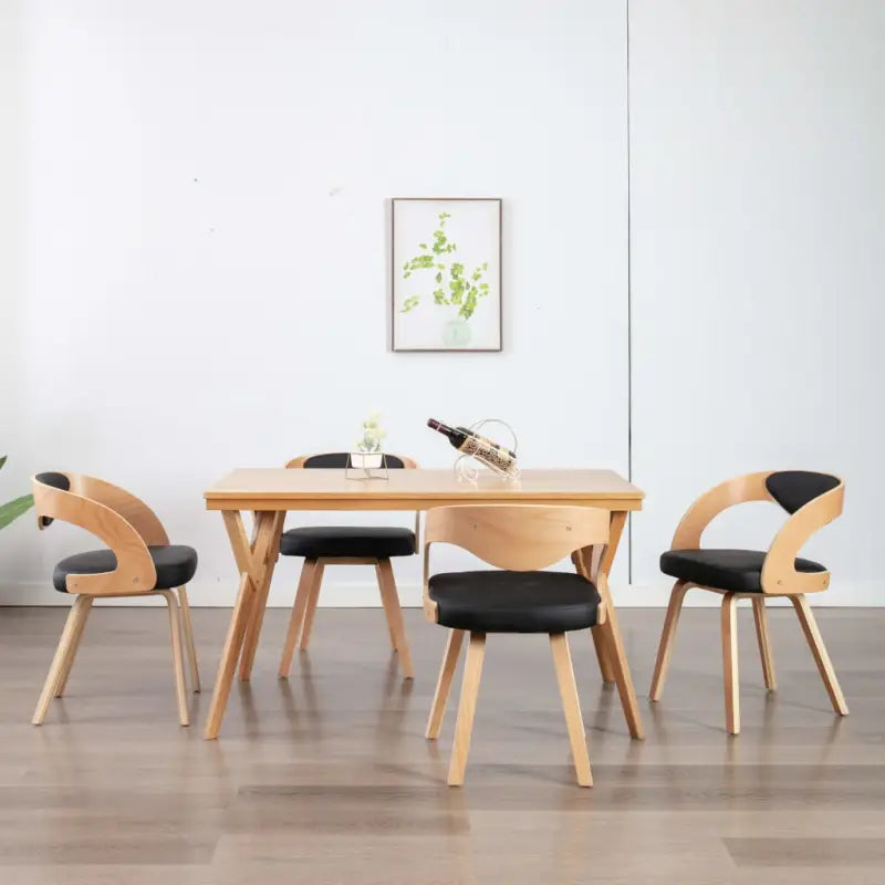 Eetkamerstoelen met houten frame levering bevat elegant en modern ontwerp - Zwart en lichtbruin / 4 - Eetkamerstoelen