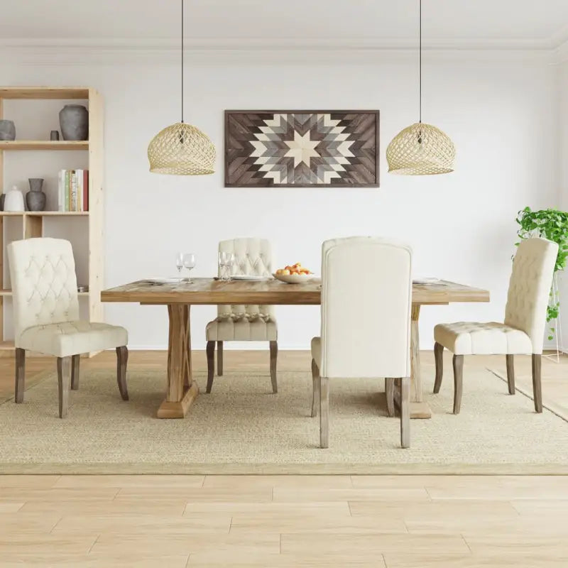 Eetkamerstoelen met knopontwerp in linnen-look stof levering bevat - Beige / 4 - Eetkamerstoelen