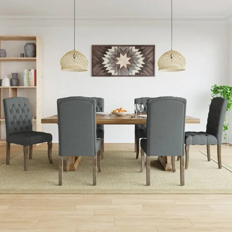 Eetkamerstoelen met knopontwerp in linnen-look stof levering bevat - Grijs / 6 - Eetkamerstoelen