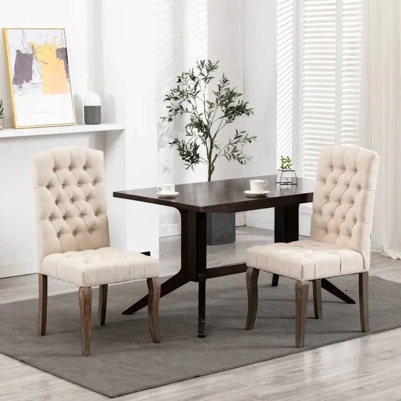 Eetkamerstoelen met knopontwerp in linnen-look stof levering bevat - Beige / 2 - Eetkamerstoelen