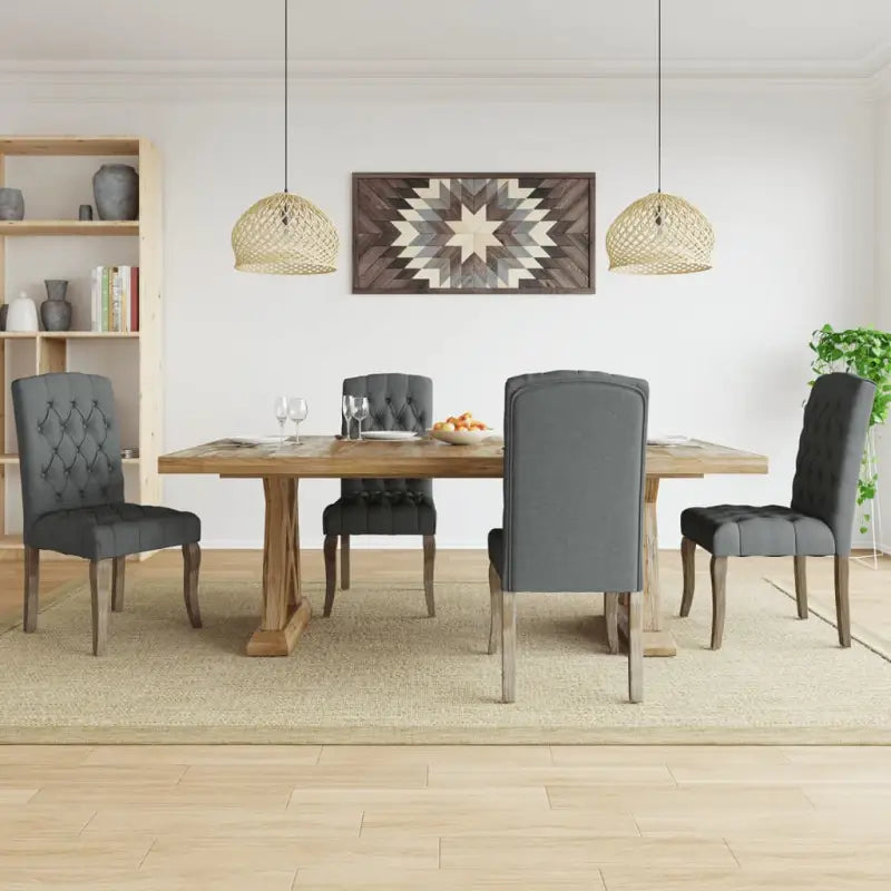 Eetkamerstoelen met knopontwerp in linnen-look stof levering bevat - Grijs / 4 - Eetkamerstoelen