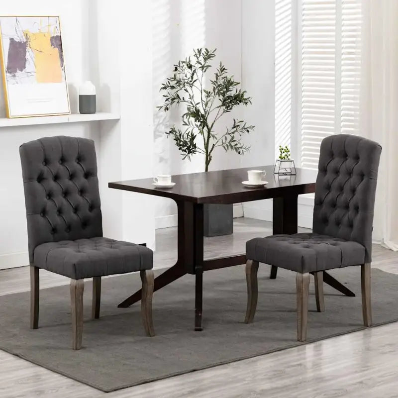 Eetkamerstoelen met knopontwerp in linnen-look stof levering bevat - Eetkamerstoelen