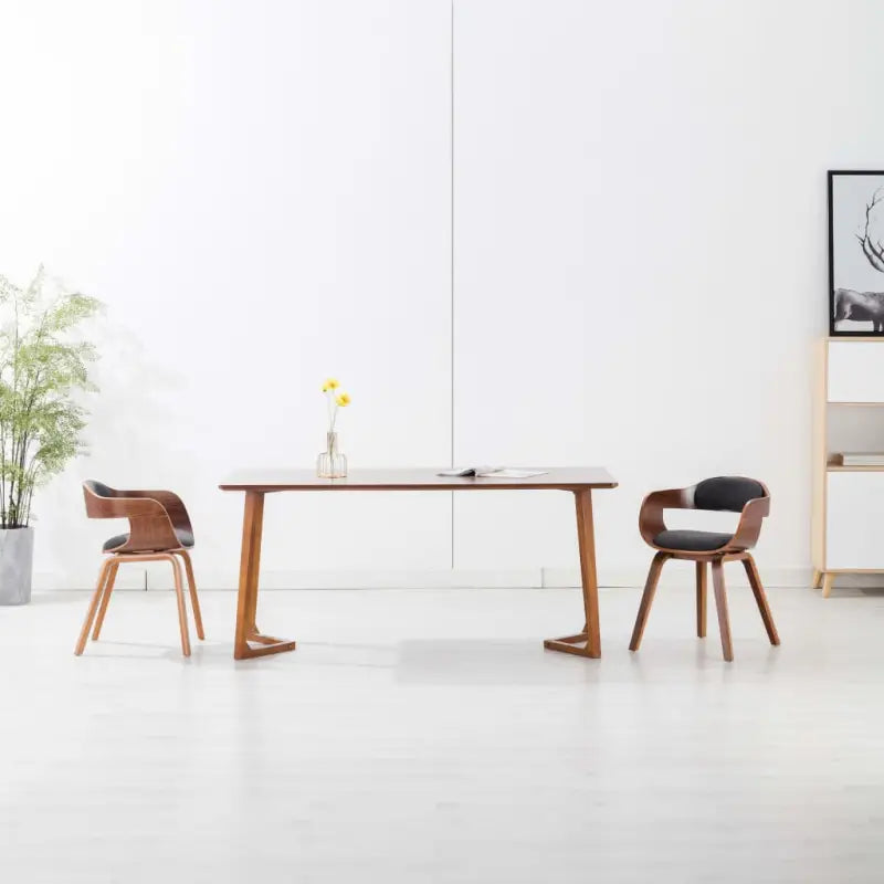 Eetkamerstoelen met kunstleren bekleding en walnoothouten frame - Donkergrijs / 2 - Eetkamerstoelen