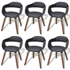 Eetkamerstoelen met kunstleren bekleding en walnoothouten frame - Zwart / 6 - Eetkamerstoelen
