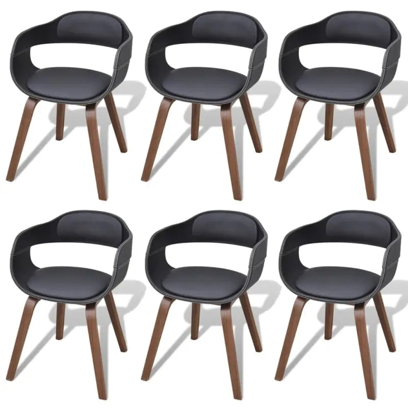 Eetkamerstoelen met kunstleren bekleding en walnoothouten frame - Zwart / 6 - Eetkamerstoelen