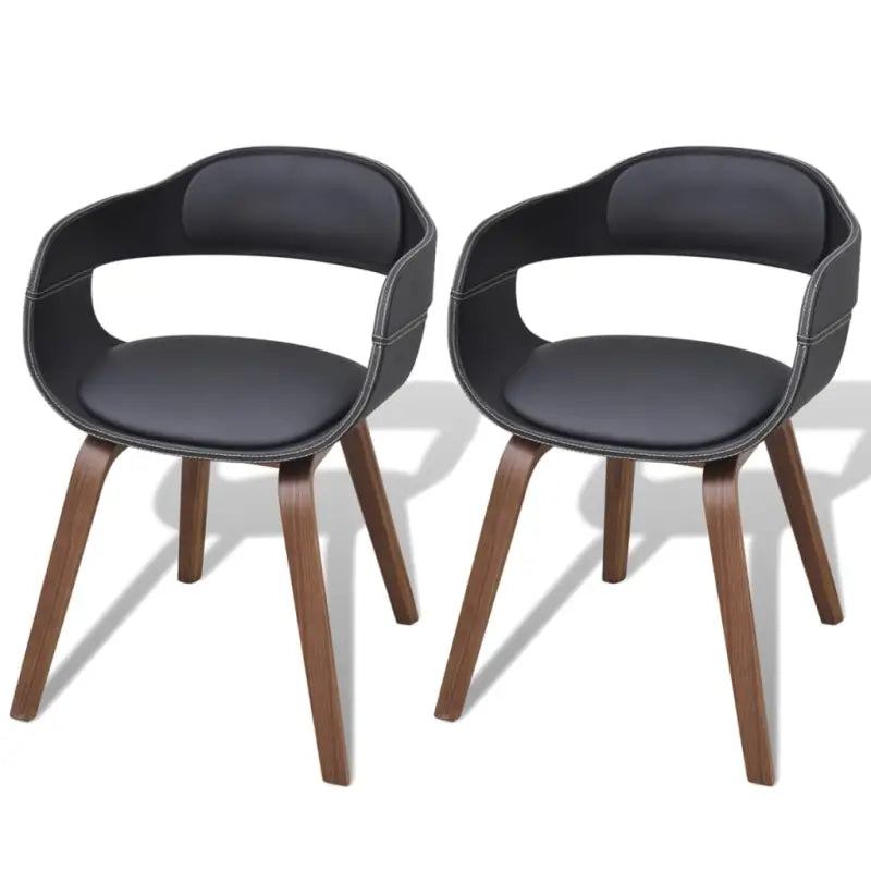 Eetkamerstoelen met kunstleren bekleding en walnoothouten frame - Zwart / 2 - Eetkamerstoelen