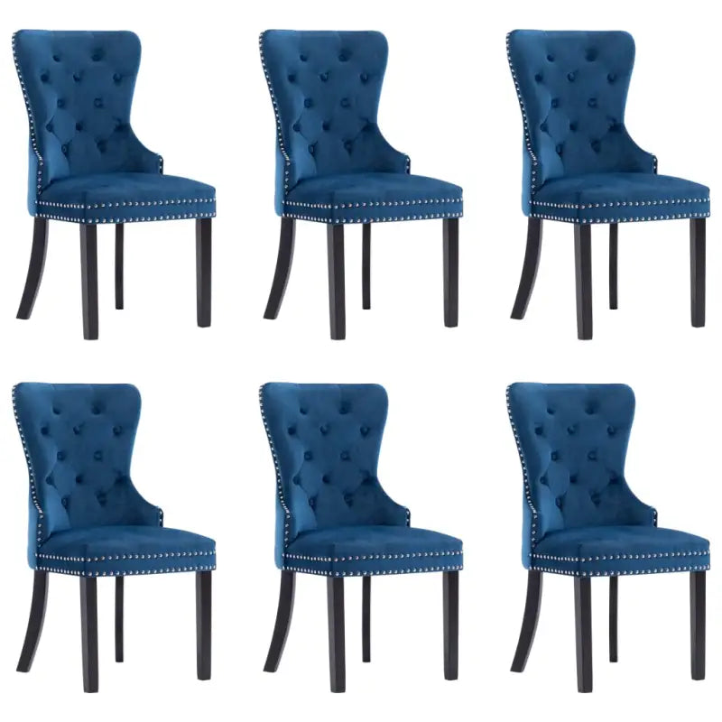 Eetkamerstoelen met massief rubberwood en zachte fluwelen bekleding - Blauw / 6 - Eetkamerstoelen