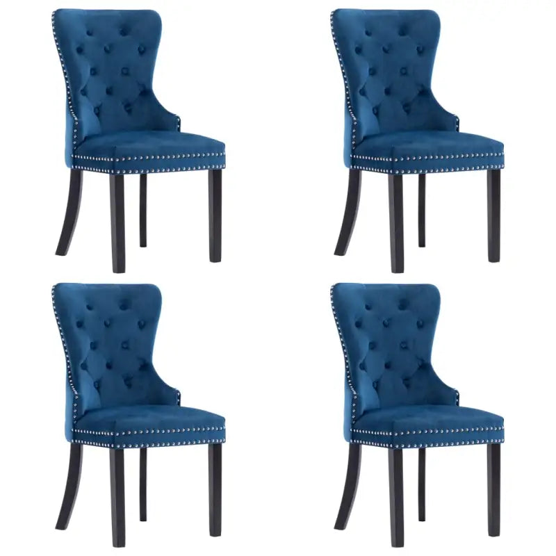 Eetkamerstoelen met massief rubberwood en zachte fluwelen bekleding - Blauw / 4 - Eetkamerstoelen