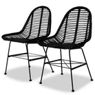 Eetkamerstoelen met natuurlijke rattan en smeedijzeren poten levering bevat - Zwart / 2 - Eetkamerstoelen