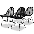 Eetkamerstoelen met natuurlijke rattan en smeedijzeren poten levering bevat - Zwart / 4 - Eetkamerstoelen