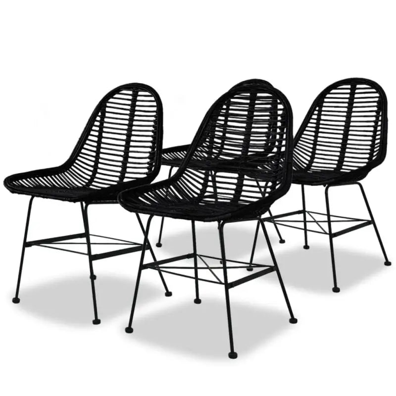 Eetkamerstoelen met natuurlijke rattan en smeedijzeren poten levering bevat - Zwart / 4 - Eetkamerstoelen