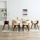 Eetkamerstoelen set met gebogen hout en eenvoudig te reinigen kunstleer - Crème en donkerbruin / 6 - Eetkamerstoelen