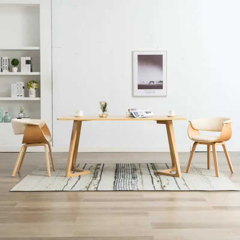 Eetkamerstoelen set met gebogen hout en eenvoudig te reinigen kunstleer - Eetkamerstoelen