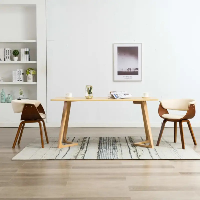 Eetkamerstoelen set met gebogen hout en eenvoudig te reinigen kunstleer - Crème en donkerbruin / 2 - Eetkamerstoelen