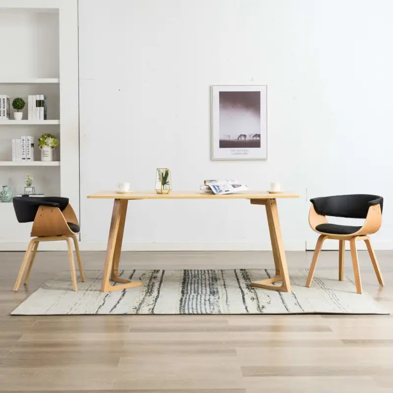 Eetkamerstoelen set met gebogen hout en eenvoudig te reinigen kunstleer - Zwart en lichtbruin / 2 - Eetkamerstoelen