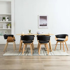 Eetkamerstoelen set met gebogen hout en eenvoudig te reinigen kunstleer - Zwart en lichtbruin / 6 - Eetkamerstoelen