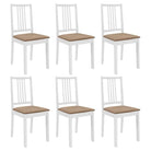 Eetkamerstoelen set met massief hout en comfortabele rugleuningen - wit en crèmekleurig / 6 - Eetkamerstoelen