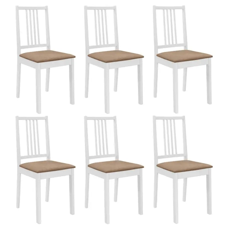 Eetkamerstoelen set met massief hout en comfortabele rugleuningen - wit en crèmekleurig / 6 - Eetkamerstoelen
