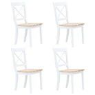 Eetkamerstoelen set van massief rubberwood levering bevat - wit en naturel / 4 - Eetkamerstoelen