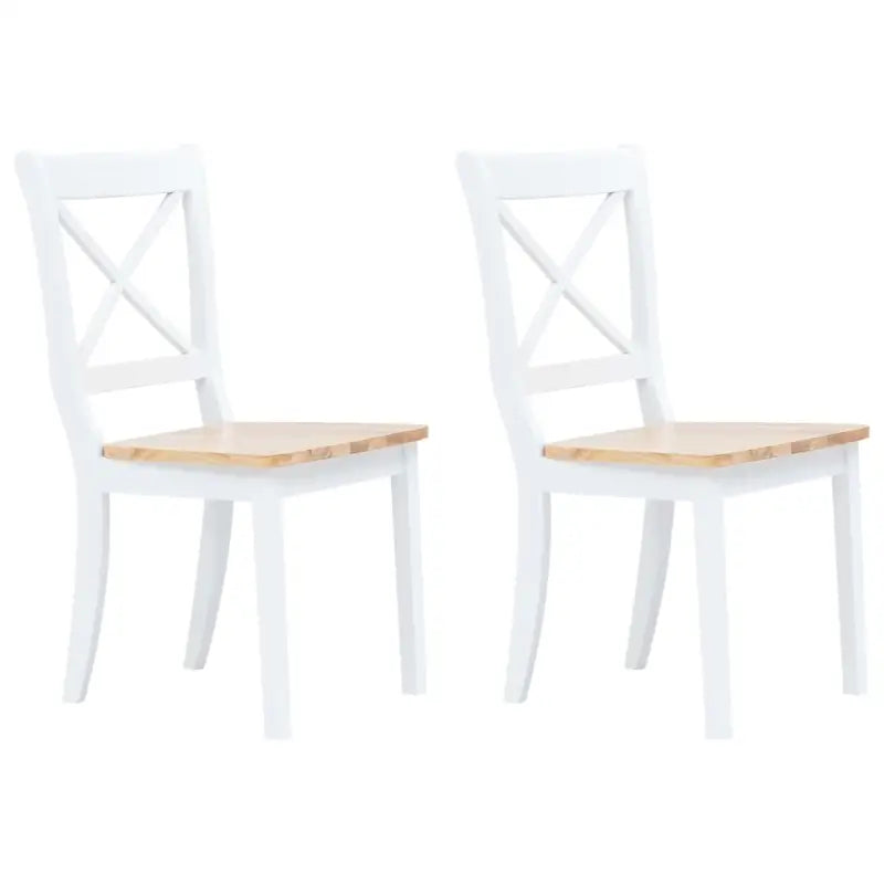 Eetkamerstoelen set van massief rubberwood levering bevat - wit en naturel / 2 - Eetkamerstoelen