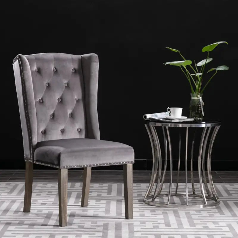 Eetkamerstoelen van massief rubberwood met zacht fluwelen bekleding - Grijs / 1 - Eetkamerstoelen