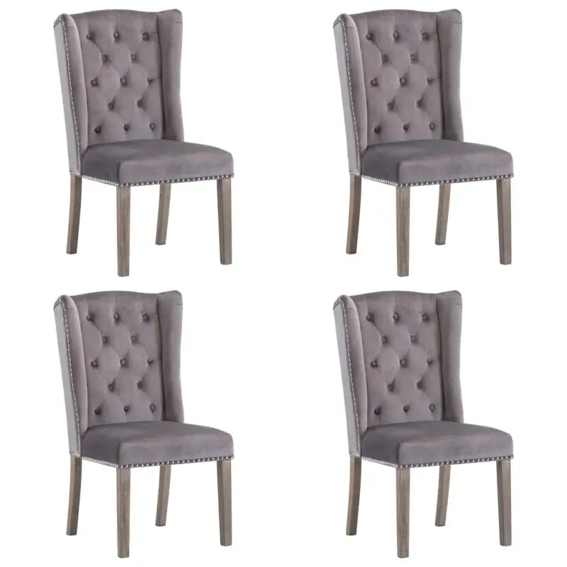 Eetkamerstoelen van massief rubberwood met zacht fluwelen bekleding - Grijs / 4 - Eetkamerstoelen