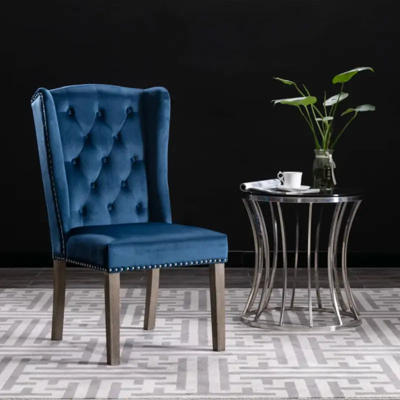 Eetkamerstoelen van massief rubberwood met zacht fluwelen bekleding - Blauw / 1 - Eetkamerstoelen