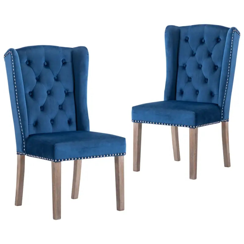 Eetkamerstoelen van massief rubberwood met zacht fluwelen bekleding - Blauw / 2 - Eetkamerstoelen
