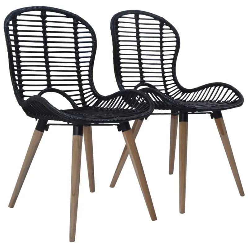 Eetkamerstoelen van natuurlijk rattan met houten poten levering bevat - Zwart / 2 - Eetkamerstoelen