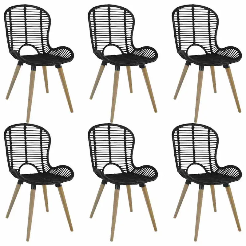 Eetkamerstoelen van natuurlijk rattan met houten poten levering bevat - Zwart / 6 - Eetkamerstoelen