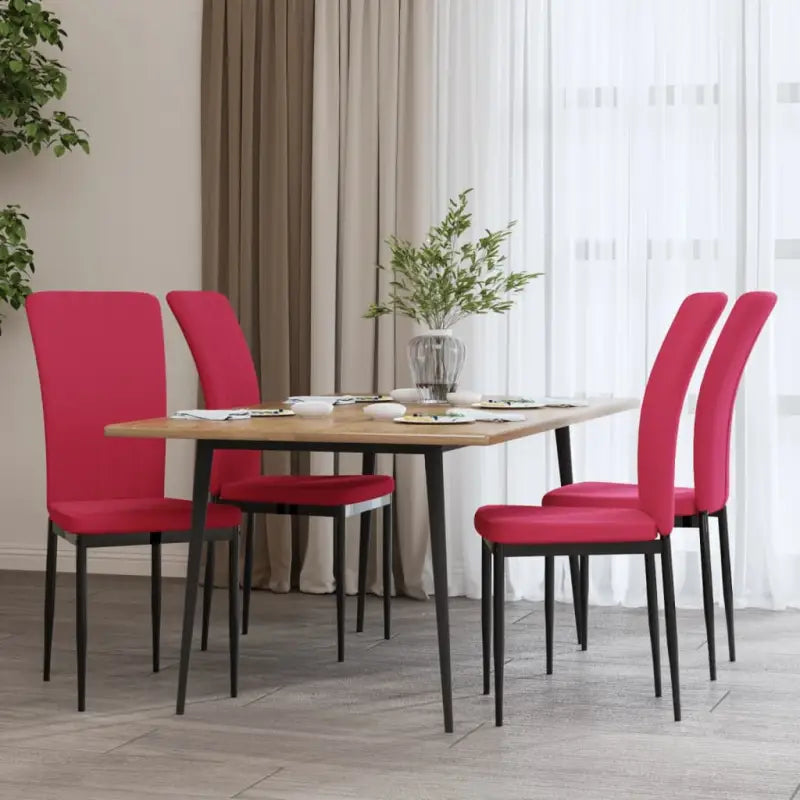 Eetkamerstoelen van zacht fluweel met elegant ontwerp - Wijnrood / 4 - Eetkamerstoelen