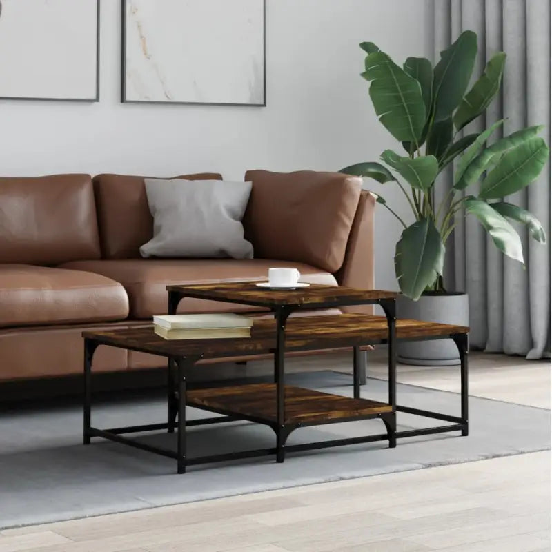 Eetkamertafel van bewerkt hout met elegante en duurzame afwerking - Gerookt eiken / 1 - Salontafels