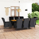 Eetset in poly rattan met comfortabele afmetingen stoelen voor buiten - Donkergrijs en zwart - Tuinsets